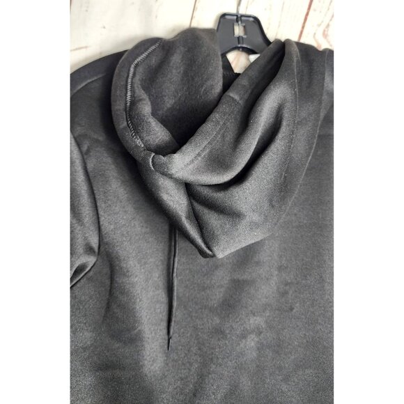 Solid Black 100% Polyester Long Sleeve Hooded Sweatshirt with Drawstring - Picture 6 of 10